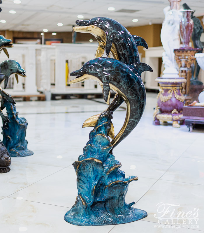 Bronze Fountains  - Two Dolphins Bronze Fountain - BF-383