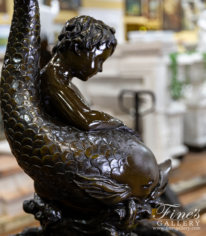 Bronze Fountains  - A Vintage Boy And Fish Bronze Fountain - BF-456