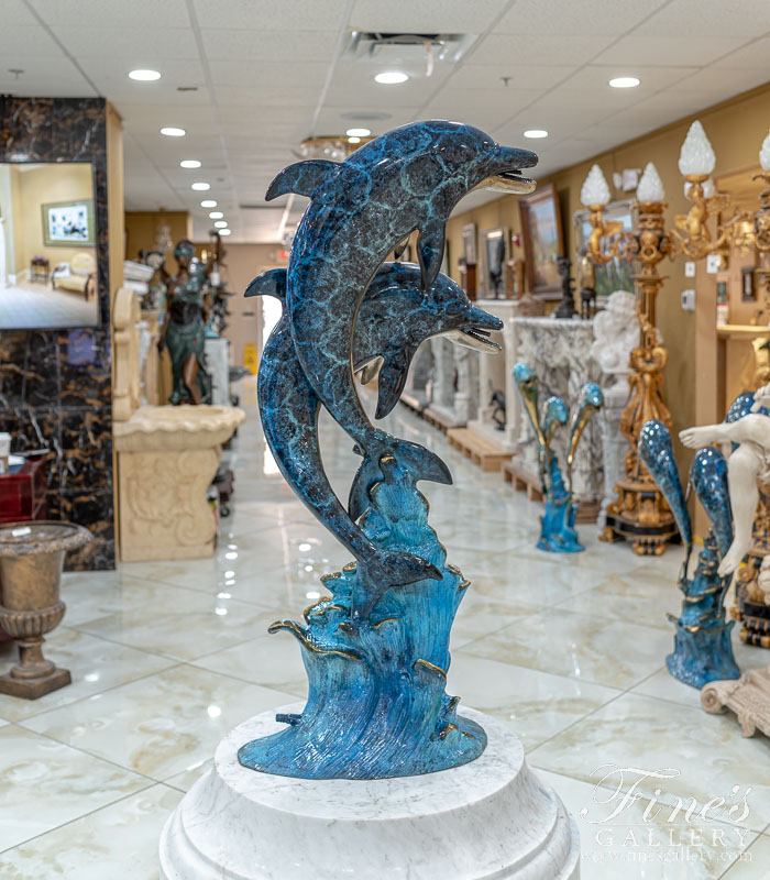 Bronze Fountains  - Leaping Dolphins Bronze Fountain - BF-508