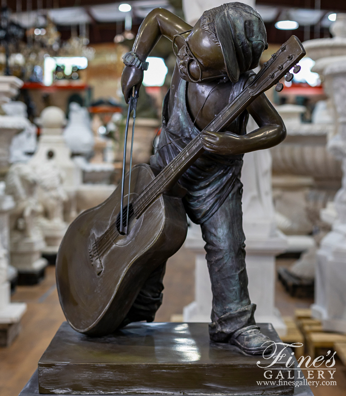 Bronze Statues  - Young Boy Playing Guitar Like A Cello - BS-323