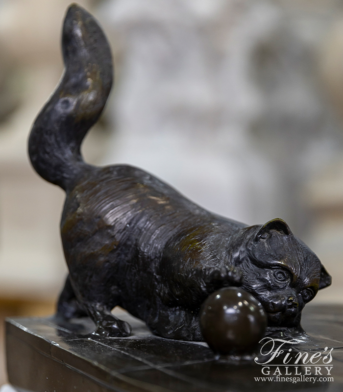 Bronze Statues  - Three Puppies And A Kitten At Play Bronze Statue ( Vintage ) - BS-357