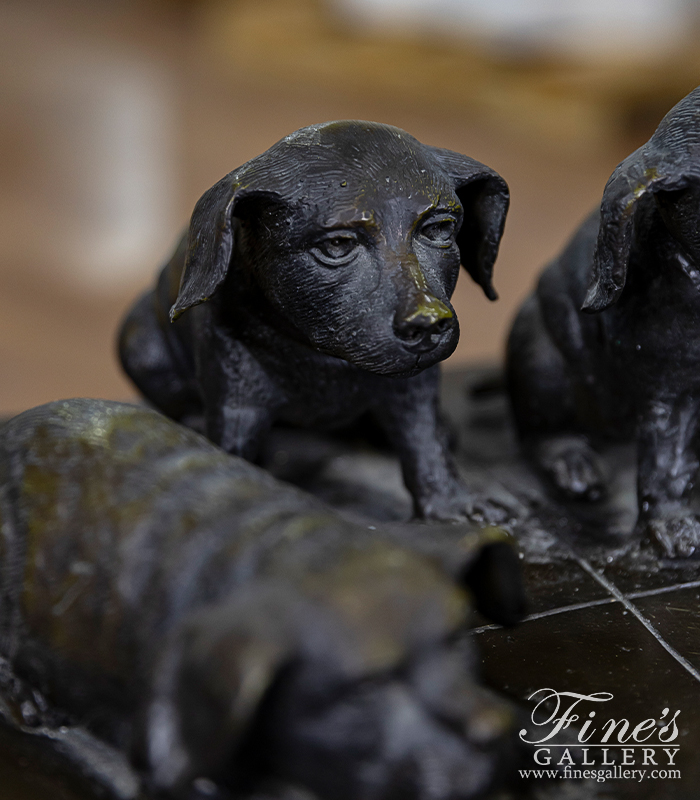 Bronze Statues  - Three Puppies And A Kitten At Play Bronze Statue ( Vintage ) - BS-357