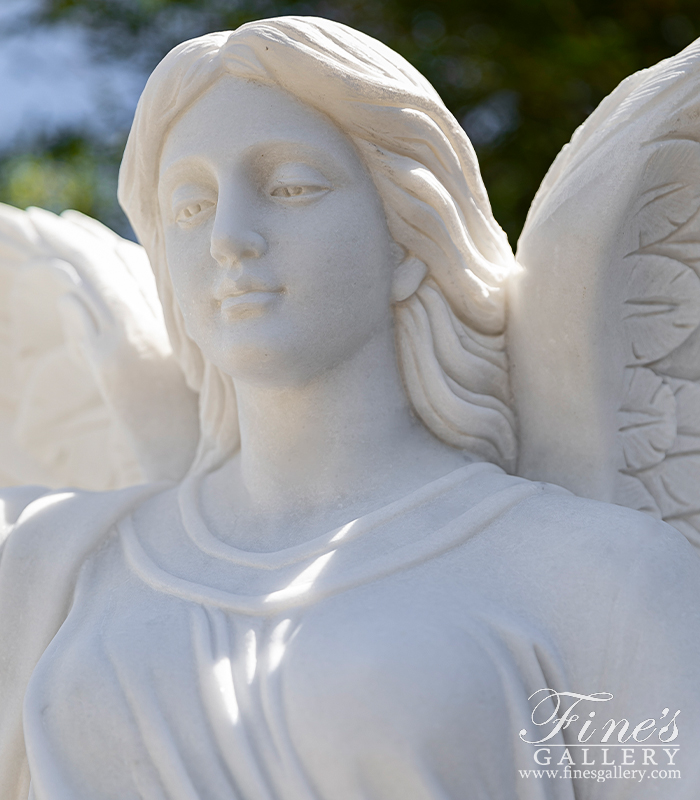 Marble Memorials  - Angel With Trumpet Marble Monument - MEM-334