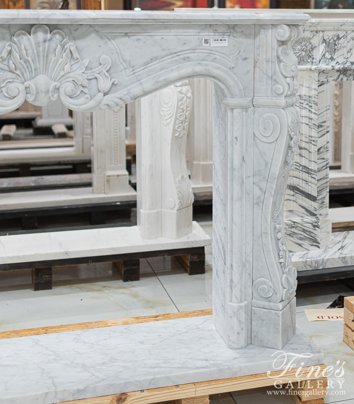 Marble Fireplaces  - Elegant French Louis XV Mantel In Carrara Marble - MFP-1111