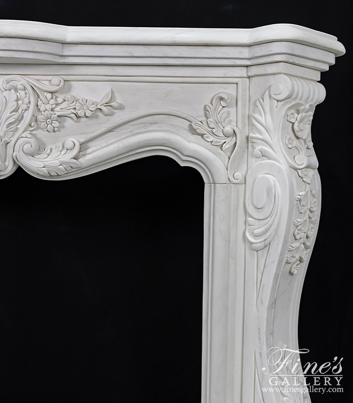 Search Result For Marble Fireplaces  - Ornate Floral Fireplace In Statuary White Marble - MFP-1140