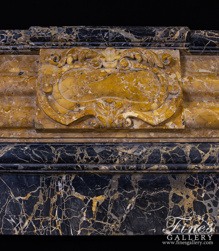 Marble Fireplaces  - Ornate Bolection Surround In Italian Nuvolato Etrusco & Nero Portoro Marble - MFP-1445