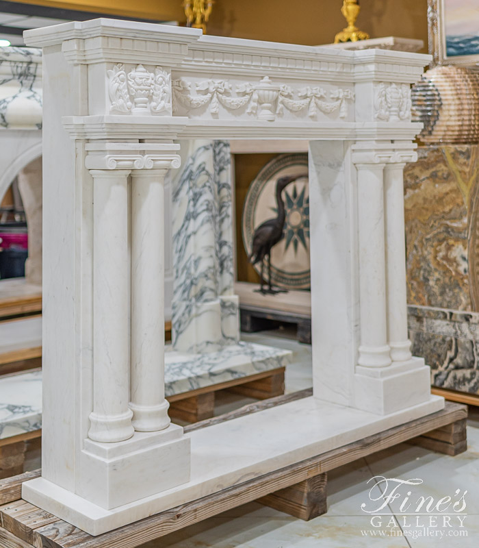 Marble Fireplaces  - Neoclassical Style Statuary White Marble Mantel - MFP-311