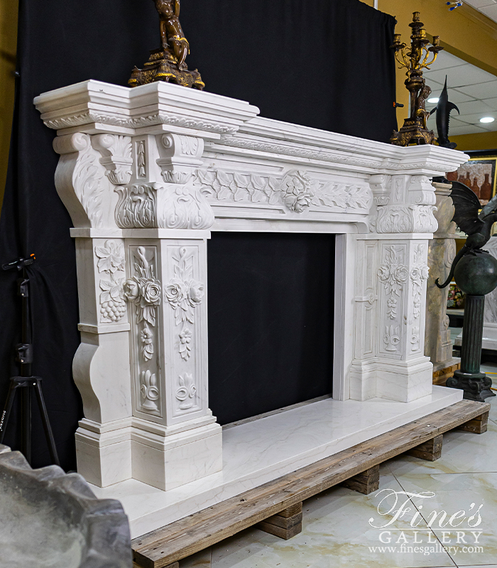 Marble Fireplaces  - Ornate Italian Renaissance Marble Fireplace - MFP-475