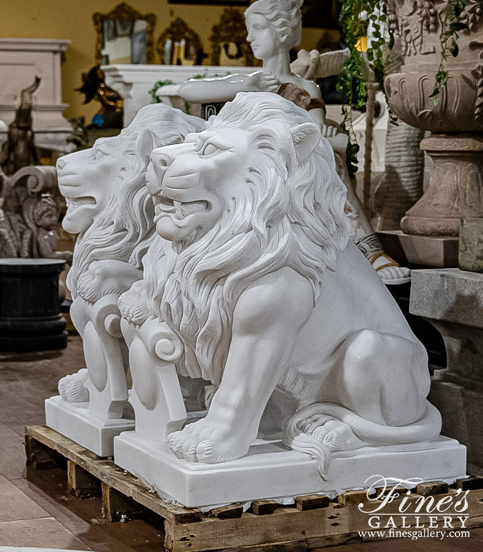 Marble Statues  - Antique Style Marble Lions - MS-1249