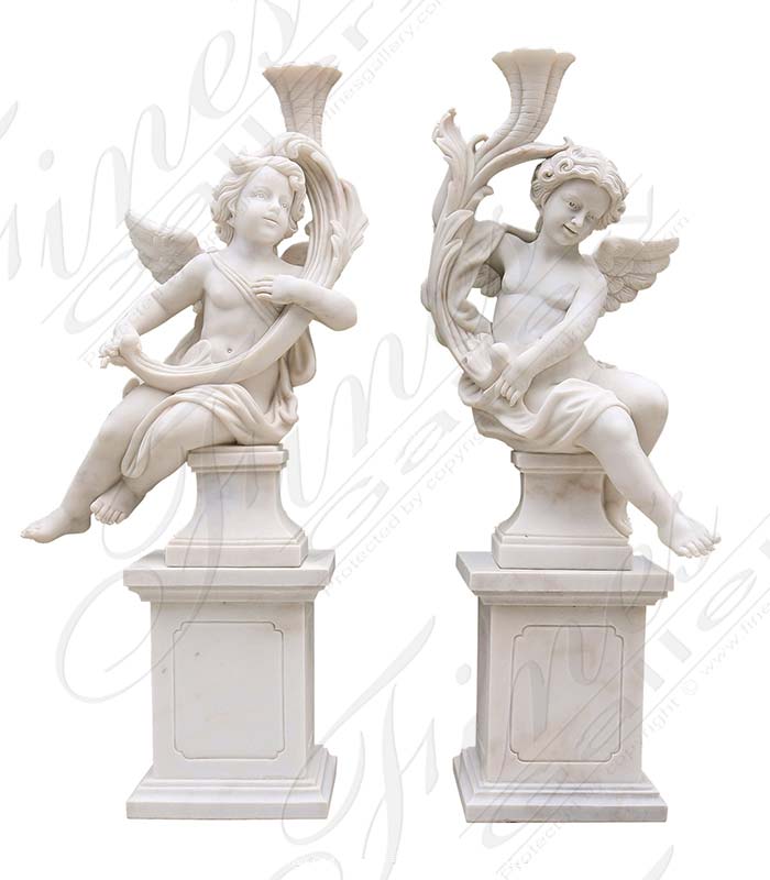 Marble Statues  - Carved Marble Cherub Statues - MS-1273