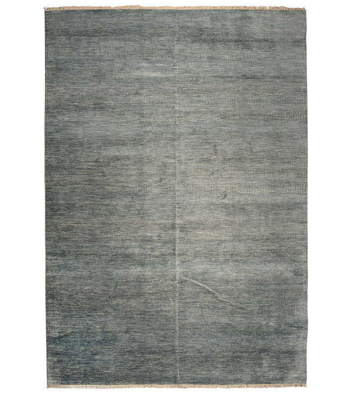 blue grey coastal saw-grass hand-knotted wool rug