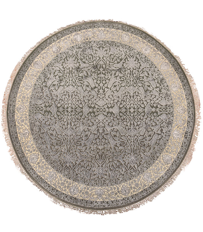 Round Rug wool grey and ivory