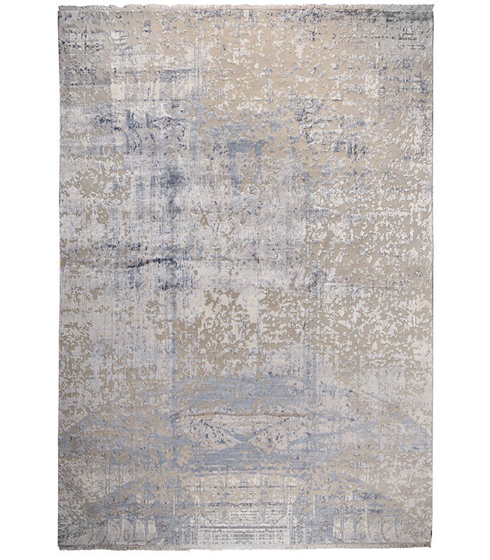 Wool Area Rug Blue Gray Ivory 