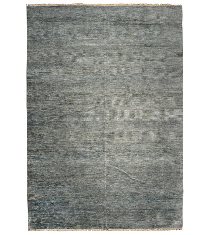 Rug Rects  - Blue Grey Coastal Saw-grass Hand-knotted Wool Rug - R8090
