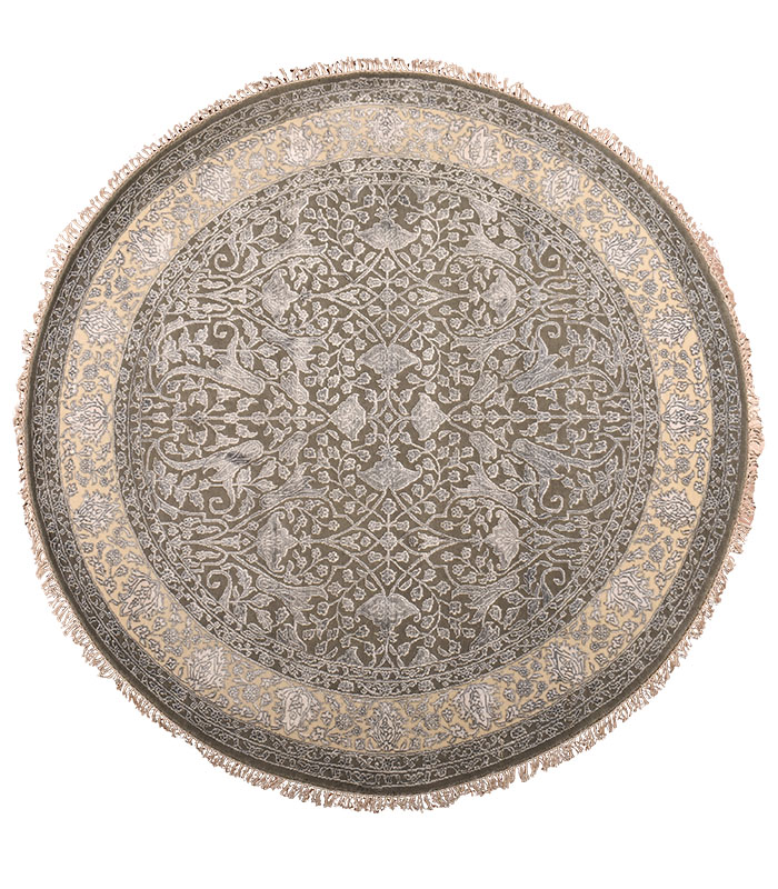 Rug Rounds  - Gray Ivory Hand-knotted Wool Rug - R8091