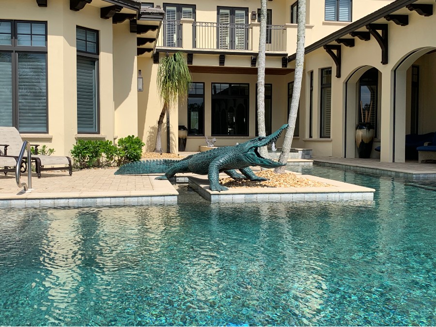 Bronze Alligator Fountain installed photo