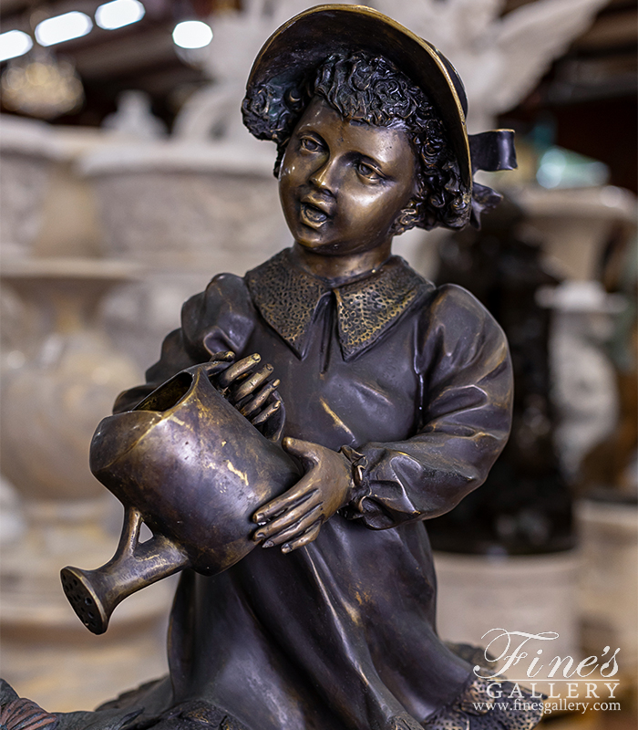 Bronze Fountains  - Bronze Fountain Girl With Watering Can - BF-178