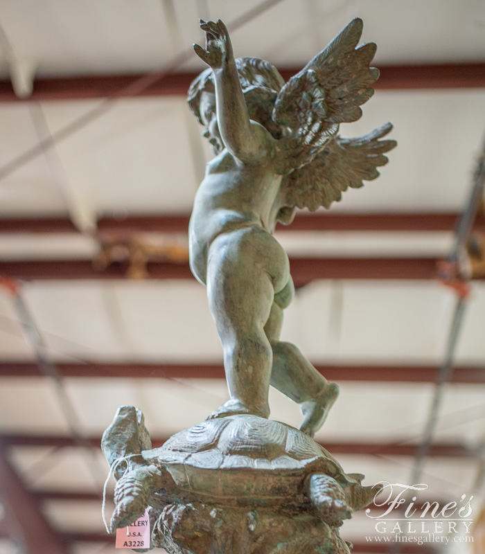 Bronze Fountains  - Cherub On Turtle Pedestal Fountain - BF-202