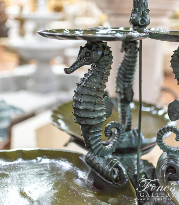 Bronze Fountains  - A Vintage, Tiered Bronze Seahorse Fountain  - BF-351