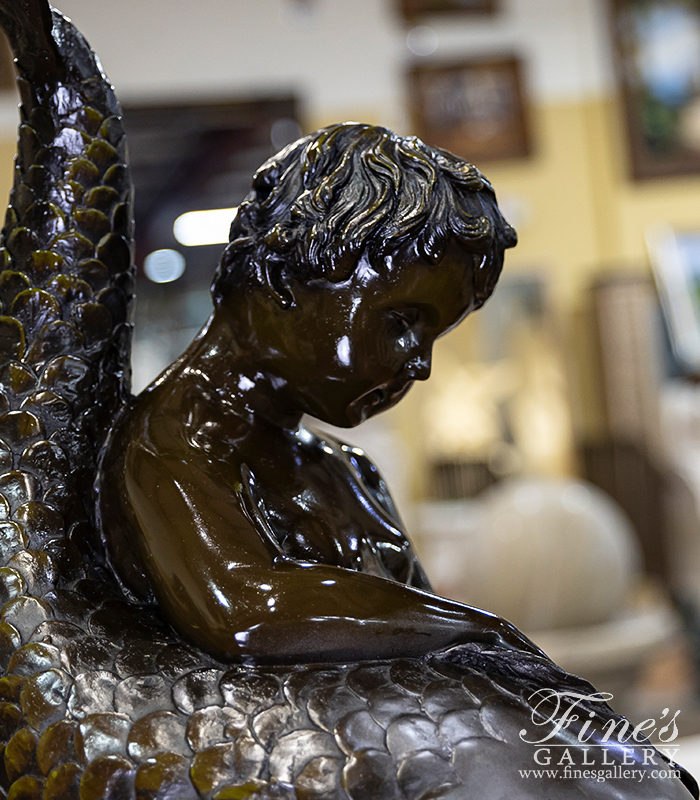 Bronze Fountains  - A Vintage Boy And Fish Bronze Fountain - BF-456