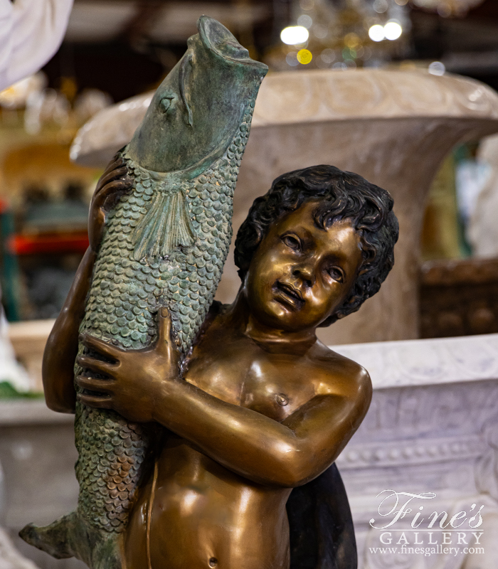 Bronze Fountains  - Boy Holding A Fish Bronze Fountain - BF-459