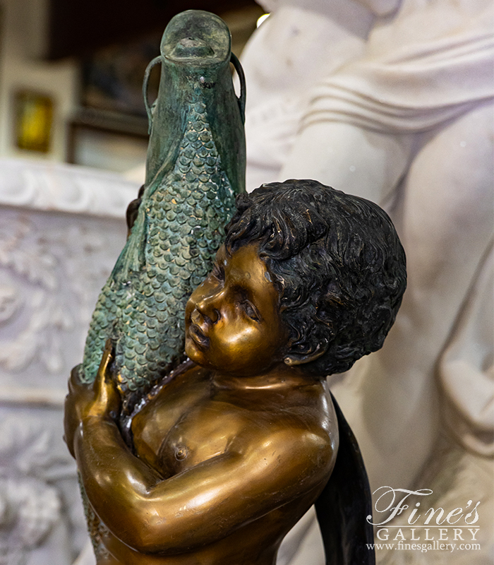 Bronze Fountains  - Boy Holding A Fish Bronze Fountain - BF-459