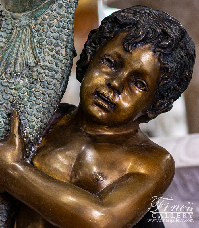 Bronze Fountains  - Boy Holding A Fish Bronze Fountain - BF-459