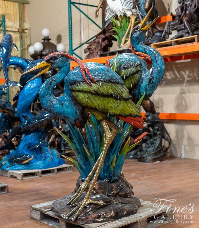 Search Result For Bronze Fountains  - Blue Green Bronze Herons Fountain - BF-706