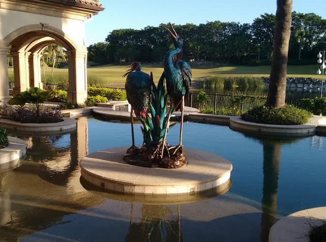 Bronze Fountains  - Blue Green Bronze Herons Fountain - BF-706