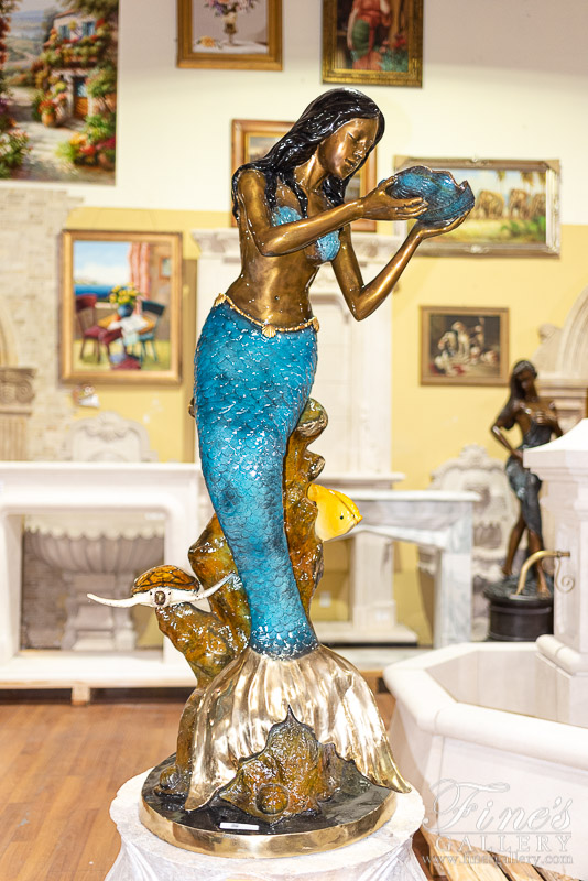 Bronze Fountains  - Bronze Mermaid Holding A Shell Fountain - BF-715