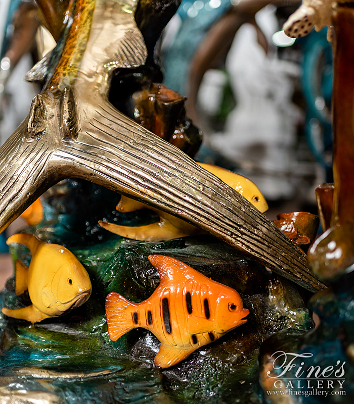Bronze Fountains  - Bronze Marlin, Sea Turtle & Tropical Fish Fountain Feature - BF-814