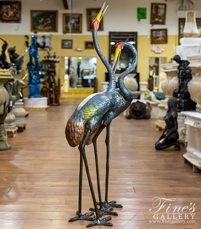 Bronze Fountains  - Colorful Bronze Crane Pair - BF-819