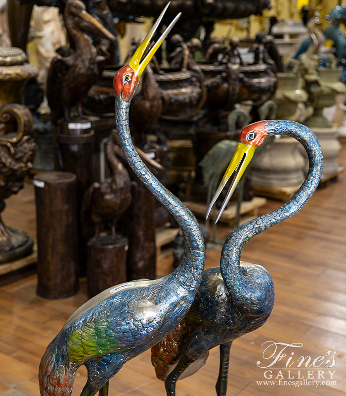 Bronze Fountains  - Colorful Bronze Crane Pair - BF-819