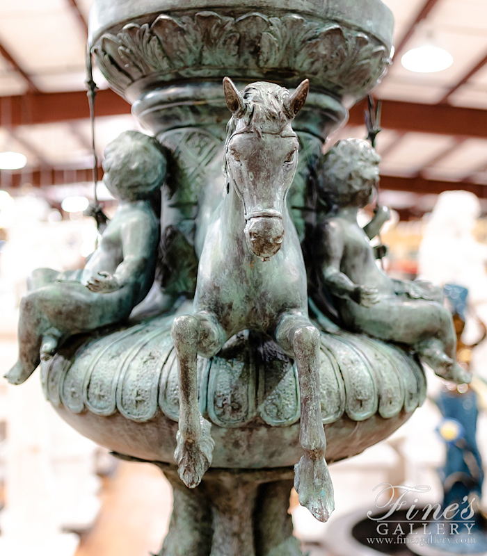 Search Result For Bronze Fountains  - Rare Patina Horse, Lion, Cherub Themed Bronze Fountain - BF-846