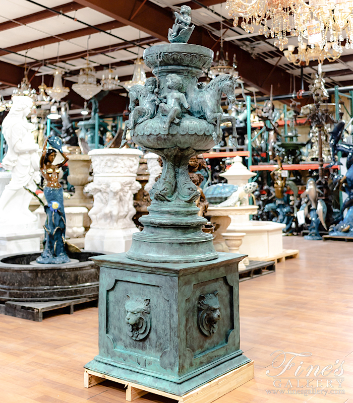 Search Result For Bronze Fountains  - Rare Patina Horse, Lion, Cherub Themed Bronze Fountain - BF-846