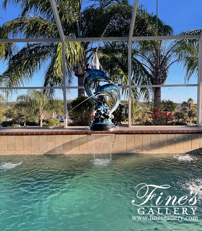 Bronze Fountains  - Synchronized Dolphins Bronze Fountain Feature - BF-869