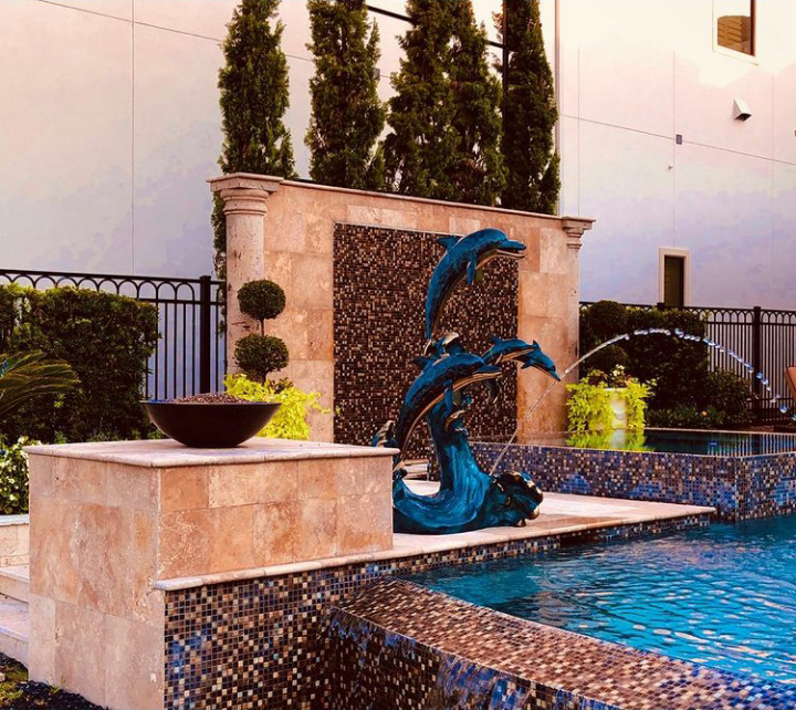 Bronze Fountains  - Bronze Four Dolphin Fountain Feature - BF-871