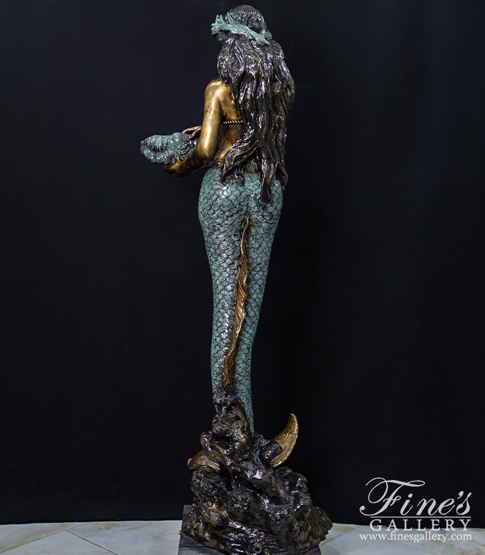 Bronze Fountains  - Standing Bronze Mermaid With Shell Fountain - BF-898