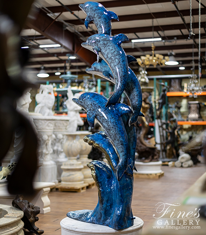 Bronze Fountains  - 93 Inch Tall 5 Jumping Dolphins Fountain - BF-908