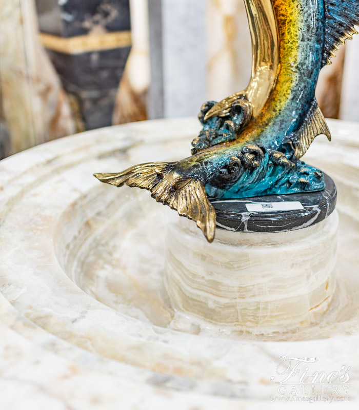 Bronze Fountains  - Bronze Sailfish In An Onyx Catch Basin - BF-931