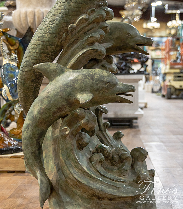 Bronze Fountains  - Mermaid And Dolphins Fountain In Patina Bronze - BF-932