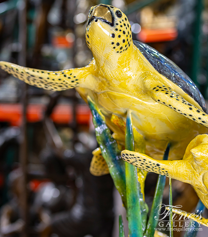 Bronze Fountains  - Colorful Poolside Sea Turtle Fountain In Brilliant Enamel Bronze - BF-933