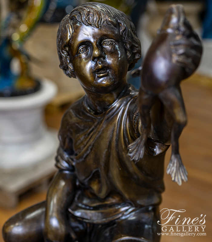 Bronze Fountains  - Curious Boy With Frog And Fish Bronze Fountain - BF-938