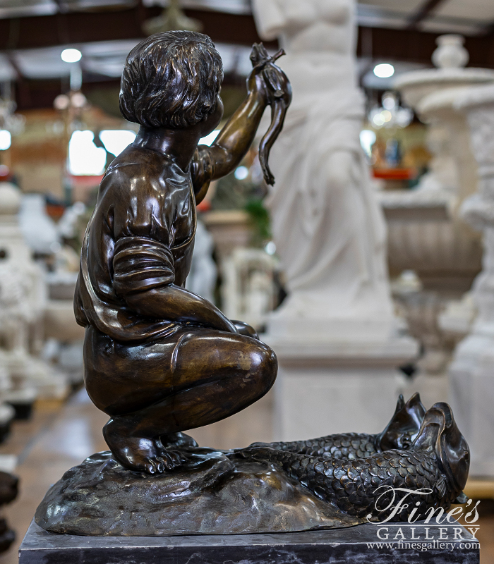 Bronze Fountains  - Curious Boy With Frog And Fish Bronze Fountain - BF-938