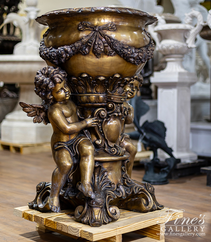 Bronze Planters  - Majestic Bronze Cherubs Planter - BP-1201