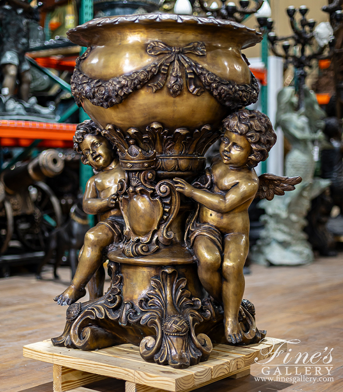 Bronze Planters  - Majestic Bronze Cherubs Planter - BP-1201