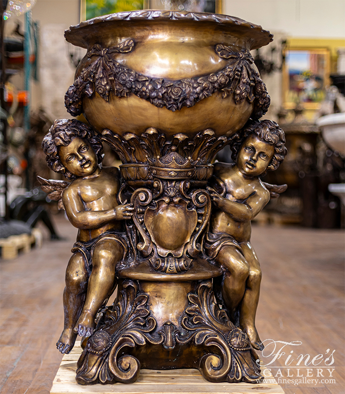 Bronze Planters  - Majestic Bronze Cherubs Planter - BP-1201