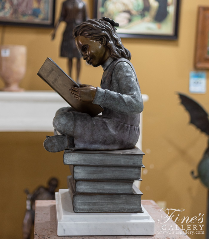 Bronze Statues  - Young Child Reading Bronze Statue - BS-1339
