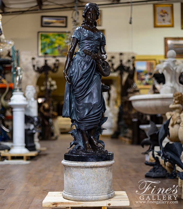 Bronze Statues  - Young Woman With Lute Statue - BS-1371