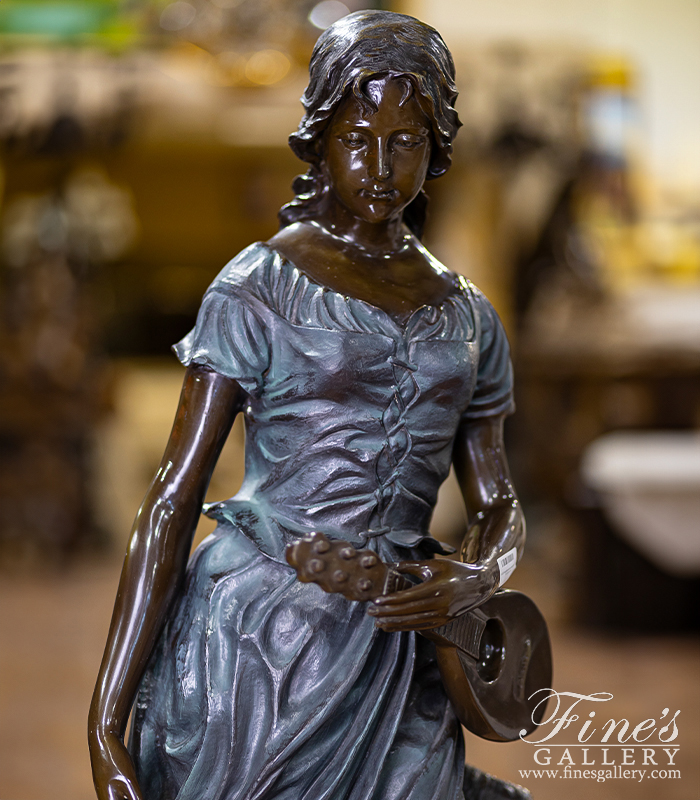 Bronze Statues  - Young Woman With Lute Statue - BS-1371